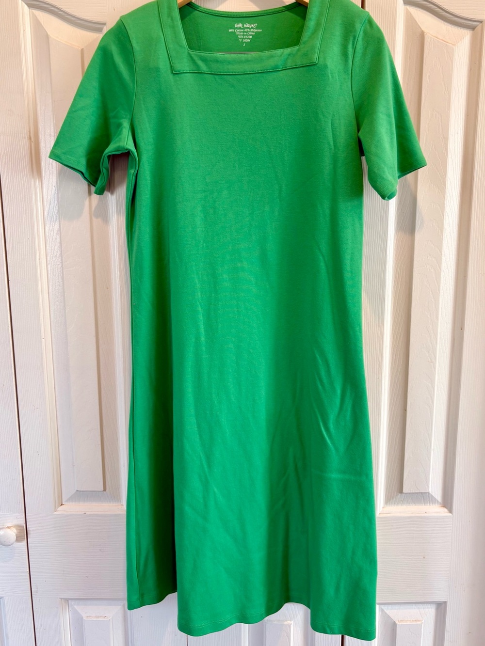 Vicki Wayne Midi Dress S Kelly Green Square Neck Cotton Blend Casual Lounge